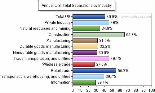 Employee Turnover Rates - Total Separations by Industry (Jan/05 - Dec/05)