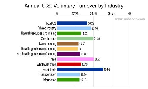 Employee Turnover Rates - Voluntary by Industry (Feb/02 - Jan/03)