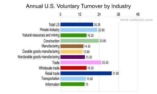 Employee Turnover Rates - Voluntary by Industry (Dec/01 - Nov/02)